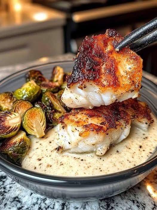 Lemon Garlic Butter Cod Bowls with Roasted Brussels Sprouts