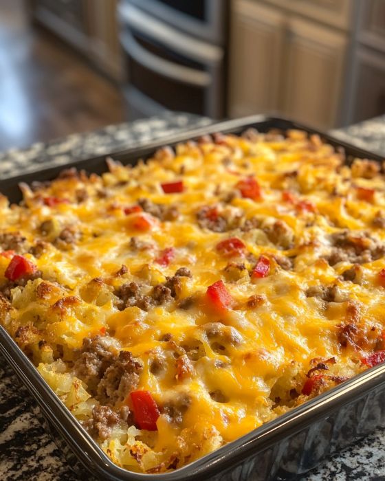This Hobo Hash Brown Bake is my family’s favorite, and they can’t believe it takes so few ingredients!