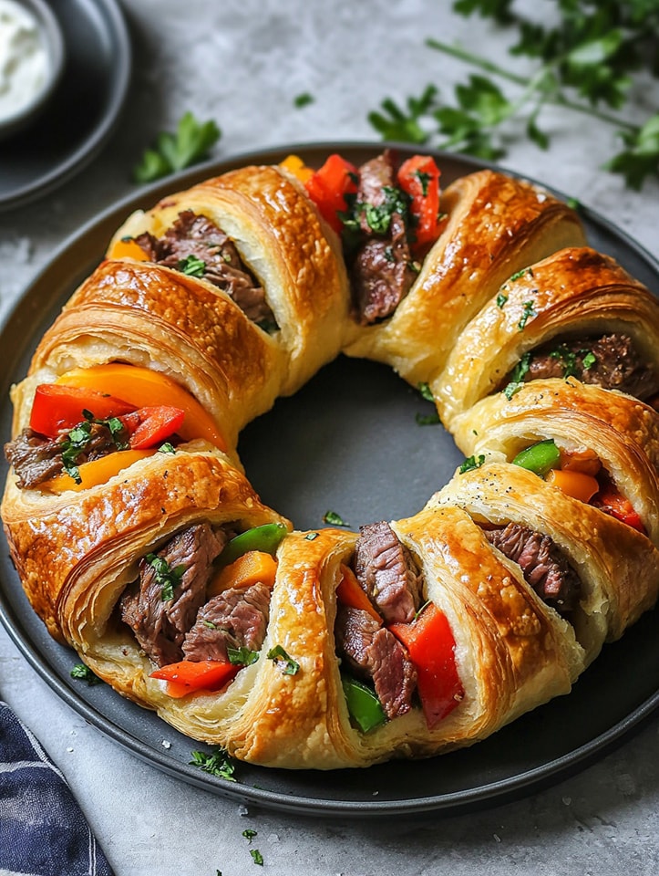Herb-Infused Steak & Cheese Crescent Ring
